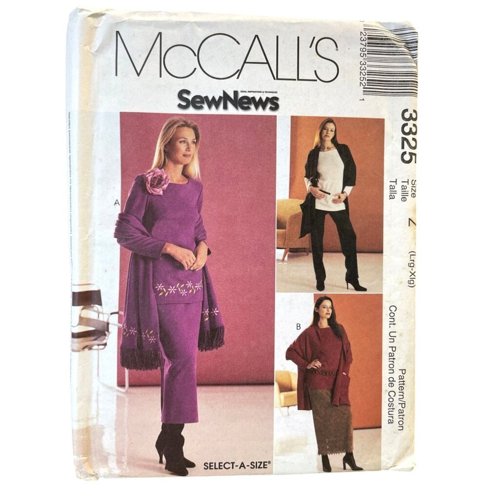 McCalls Sewing Pattern 3325 Top‎ Pants Skirt Shawl Misses Size L-XL